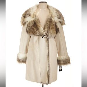 INC International Concepts Cream Coat with Brown Fur Trim NWT
